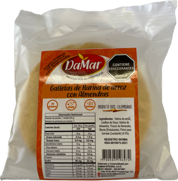 GALLETAS DE HARINA DE ARROZ CON ALMENDRAS, Damar x 2 Unidades