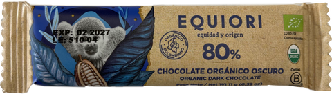 BARRA DE CHOCOLATE ORGÁNICO 80%, Equiori x 11 g.