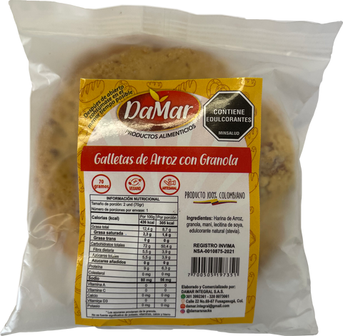 GALLETAS DE ARROZ CON GRANOLA Damar x 2 Unidades