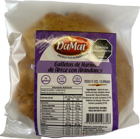 GALLETAS DE ARROZ CON ARANDANOS Damar x 2 Unidades