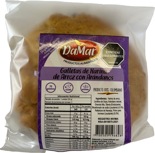 GALLETAS DE ARROZ CON ARANDANOS Damar x 2 Unidades