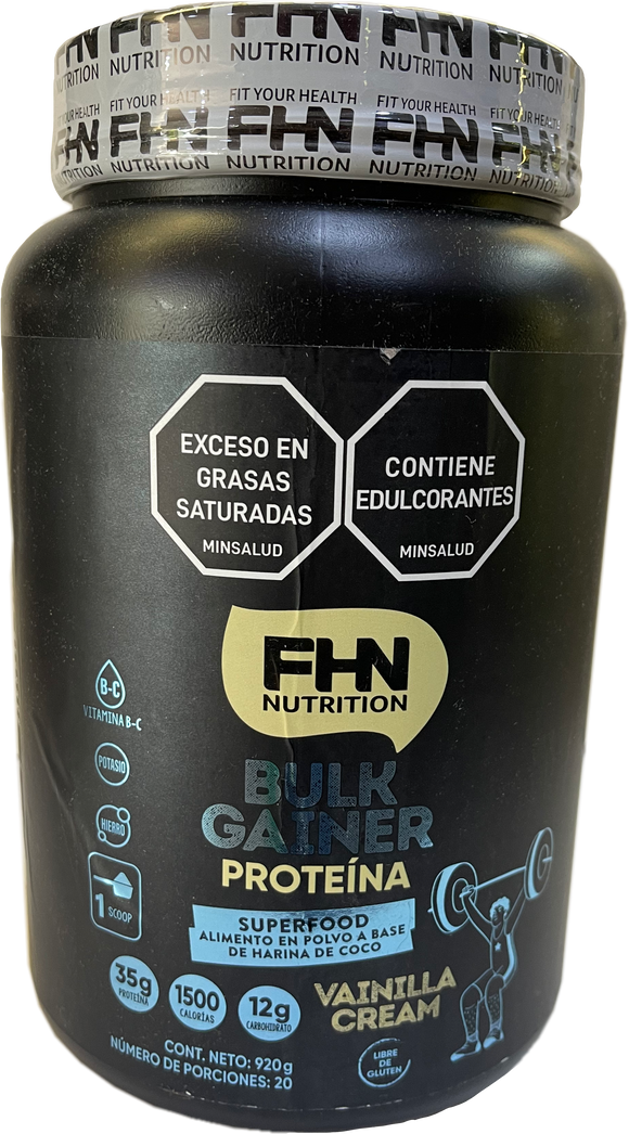 PROTEÍNA BULK GAINER Vainilla Cream, FHN NUTRITION x 920 g.