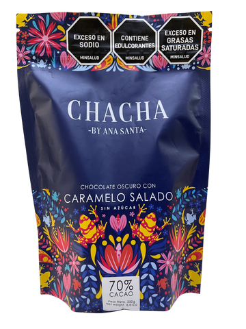 CHOCOLATE OSCURO EN TROZOS CON CARAMELO SALADO Chacha X 250 g