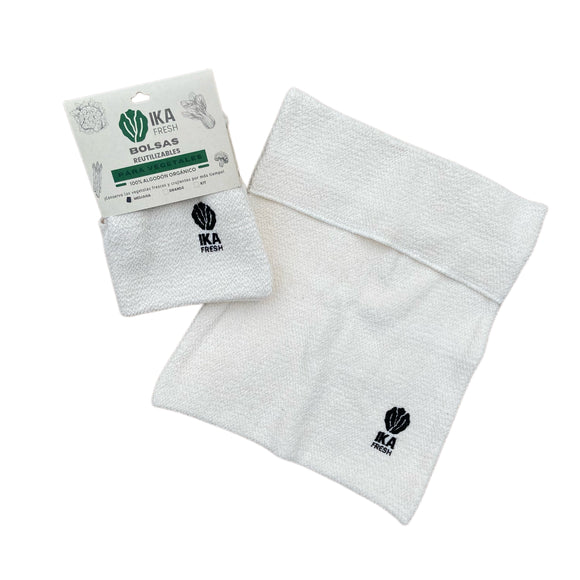 Bolsa de Algodón Reutilizable Orgánica para Vegetales, Mediana, Ika Fresh