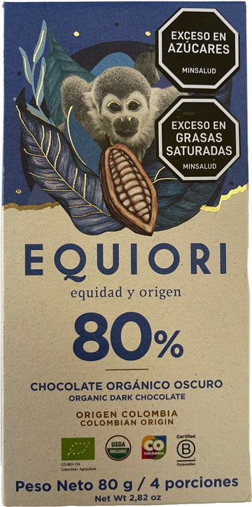 TABLETA CHOCOLATE ORGÁNICO 80%, Equiori x 80 g.