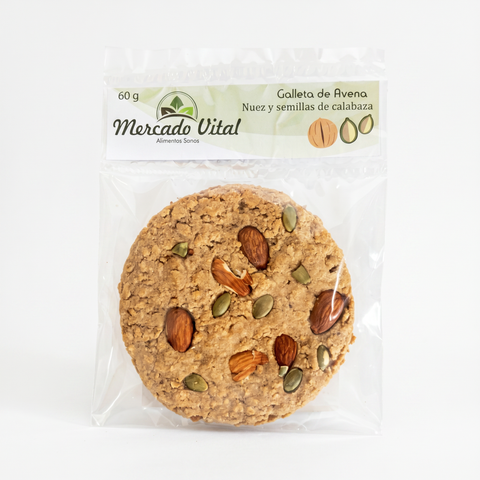 GALLETA DE AVENA CON ALMENDRAS Y SEMILLAS DE CALABAZA Mercado Vital x 60 g.
