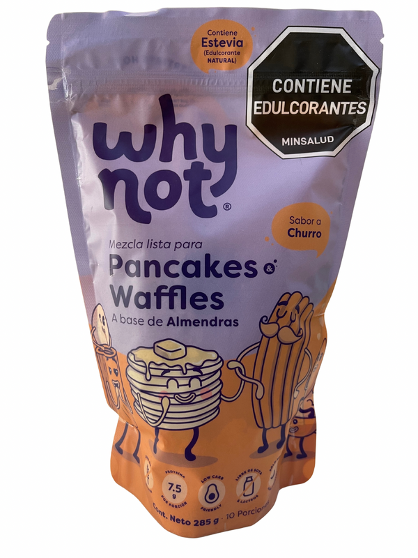 MEZCLA PARA PANCAKES Y WAFFLES A BASE DE ALMENDRAS, Sabor a Churro Why Not x 285 g.
