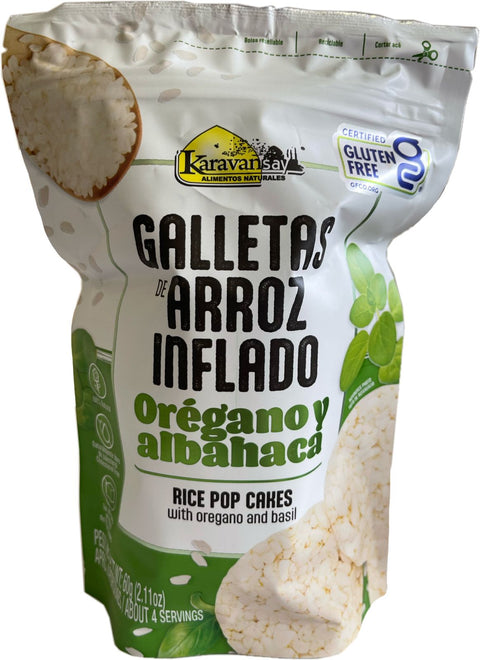 GALLETAS DE ARROZ INTEGRAL INFLADO OREGANO Y ALBAHACA Karavansay x 60 g