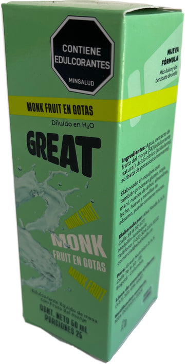 ENDULZANTE MONK FRUIT Great Sweet 100% en gotas x 60 ml