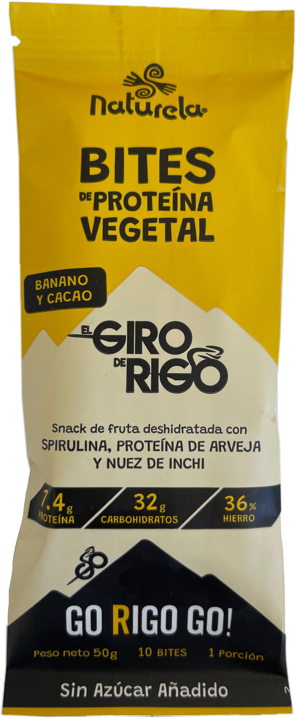 SNACK DE PROTEÍNA VEGETAL con Banano y Cacao, Naturela x 50 g.
