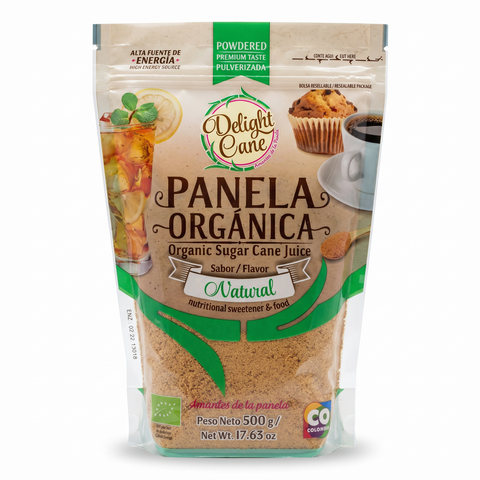 PANELA ORGANICA PULVERIZADA DELIGHT CANE Doy Pack x 500 g.