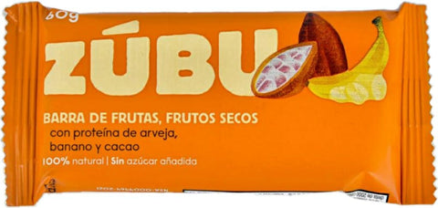 BARRA DE PROTEÍNA ZÚBU, Banano y Cacao x 60 g