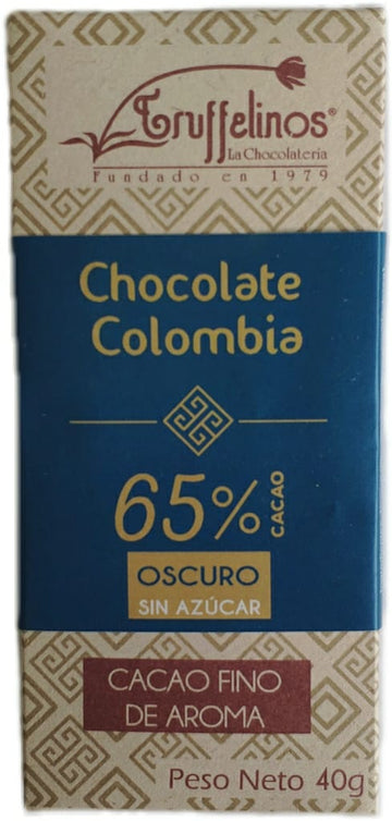 Tableta Chocolate Oscuro Truffelinos 65% Sin Azúcar x 40 g.