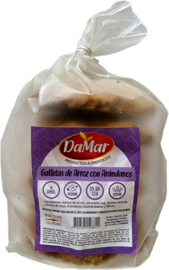 GALLETAS DE ARROZ CON ARANDANOS Damar x 190 g.