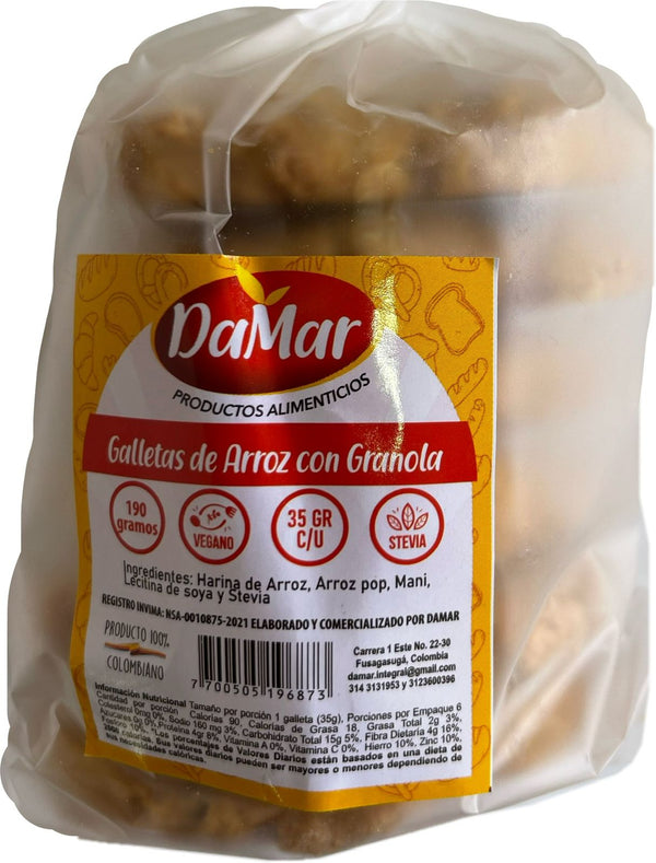 GALLETAS DE ARROZ CON GRANOLA, Damar x 190 g.