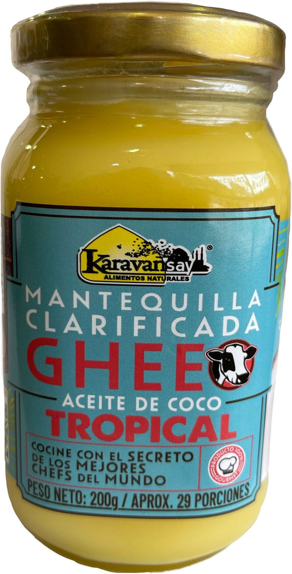 GHEE TROPICAL (Mantequilla Clarificada) con Aceite de Coco, Karavansay x 200 Gramos