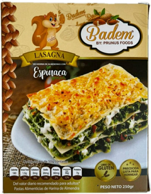 PASTA PARA LASAGNA De Harina de Almendras con Espinaca, BADEM x 250 g
