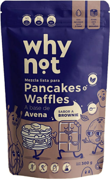 MEZCLA PARA PANCAKES Y WAFFLES A BASE DE AVENA SIN GLUTEN, Sabor a Brownie Why Not x 300 g.