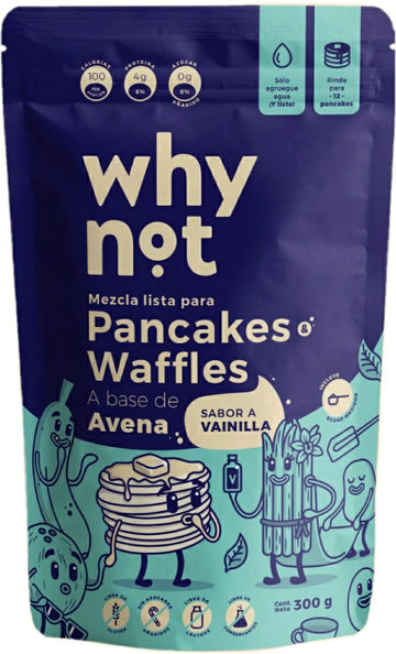 MEZCLA PARA PANCAKES Y WAFFLES A BASE DE AVENA SIN GLUTEN, Sabor a Vainilla Why Not x 300 g.