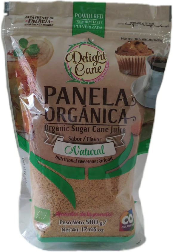 PANELA ORGANICA PULVERIZADA DELIGHT CANE Doy Pack x 500 g.