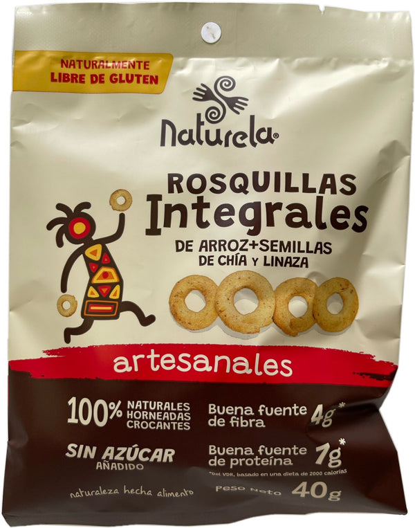 ROSQUILLAS INTEGRALES DE ARROZ + CHIA Y LINAZA  Naturela x 40 g.
