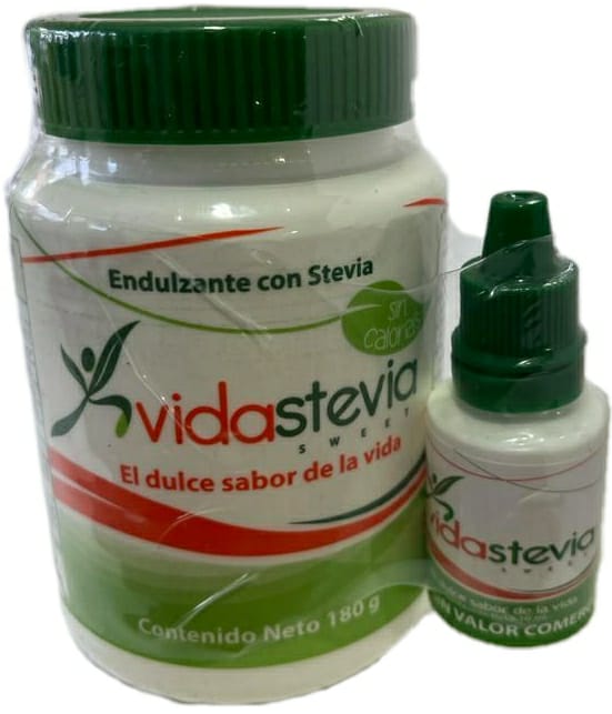 ENDULZANTE CON STEVIA EN POLVO, Vida Stevia, Tarro x 180 g.