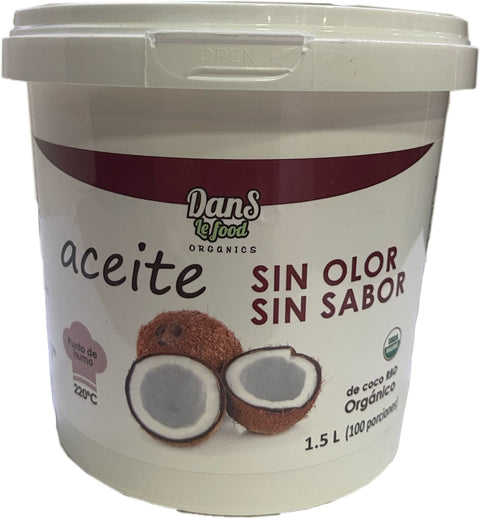 ACEITE VIRGEN DE COCO ORGÁNICO, SIN OLOR NI SABOR, DansLeFood X 1.5 Litros