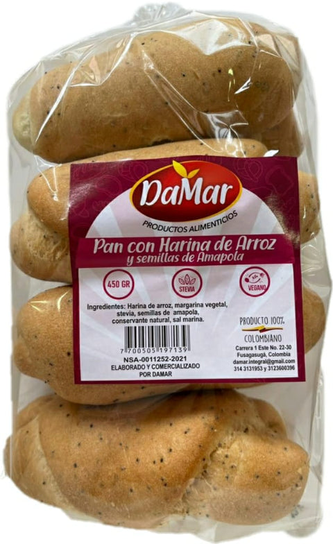 PAN DE HARINA DE ARROZ Y SEMILLAS DE AMAPOLA, Damar x 8 Unds.